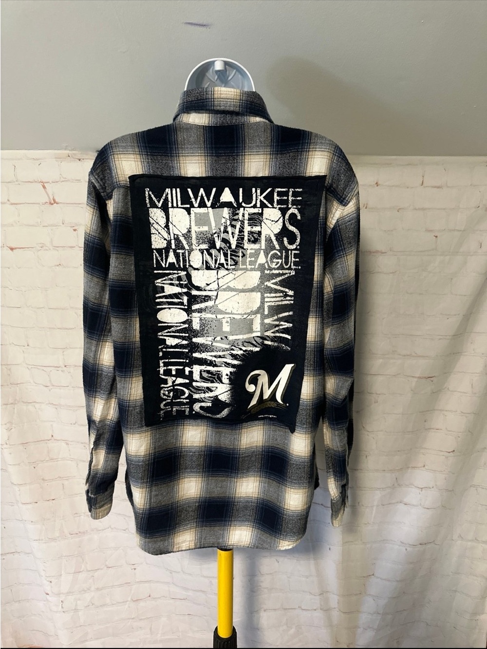 Upcycled Milwaukee Brewers Tee Flannel Sz M